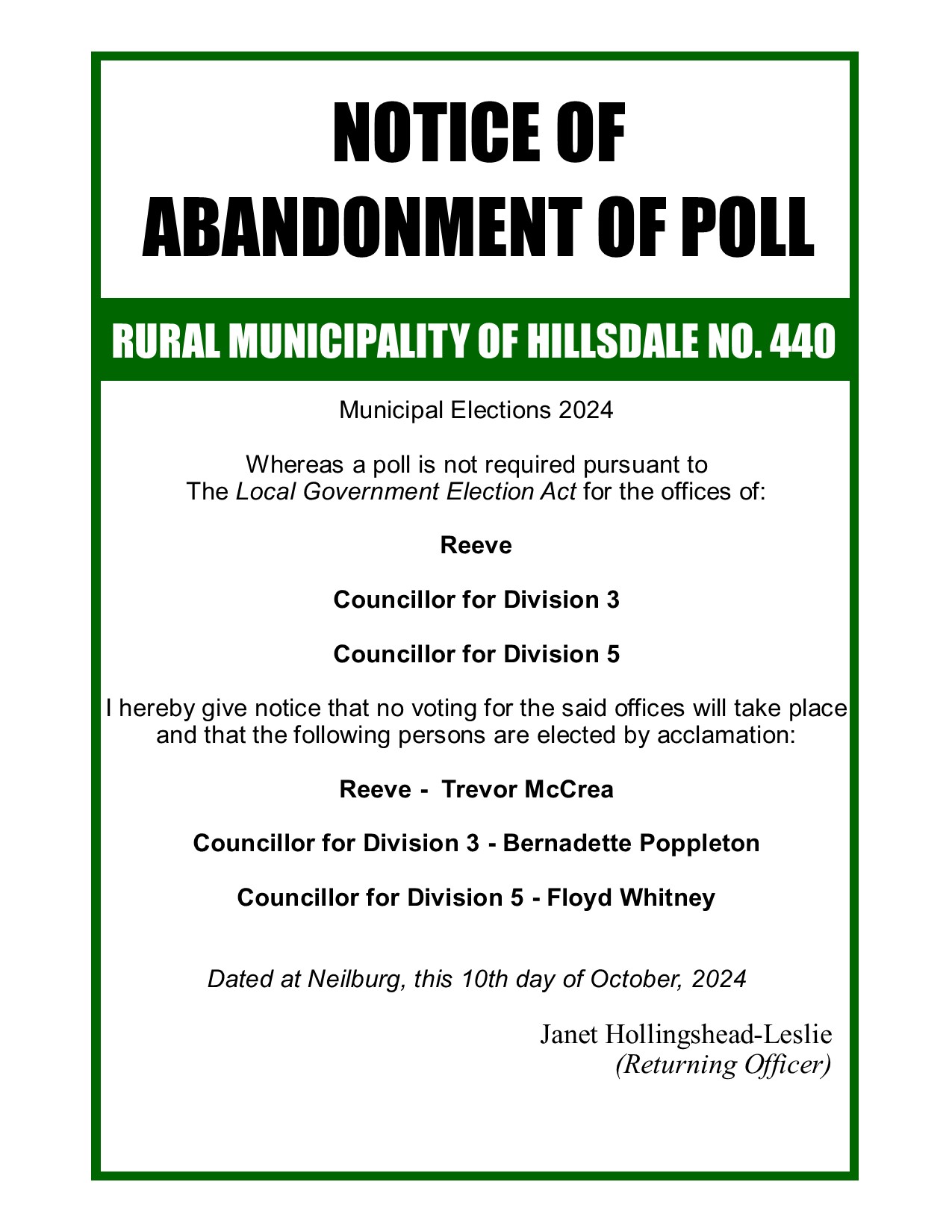 Abandonment of Poll